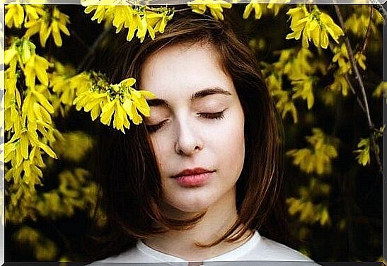 woman with yellow flowers