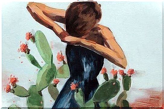 young teenager with cactuses