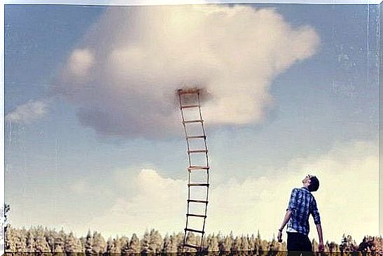 Ladder that ends in a cloud in the sky